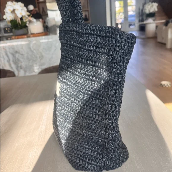 Saint Laurent Black Rive Gauche Crochet Tote with White Logo - Picture 3 of 7